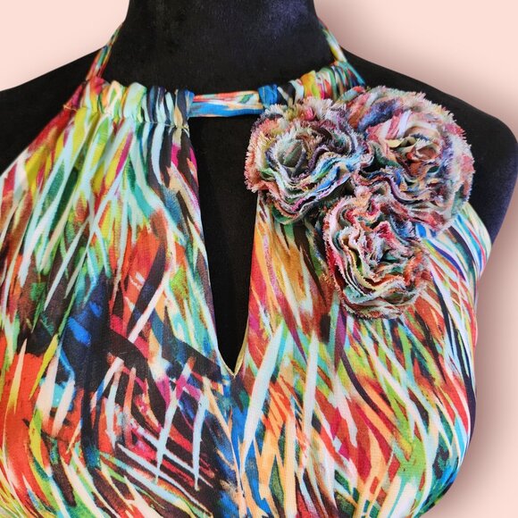 I.N. San Francisco Vibrant colorful abstract print halter dress size 3 dopamine - Picture 3 of 8